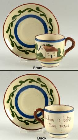 Motto Ware (Cottage) Flat Demitasse Cup & Saucer Set
