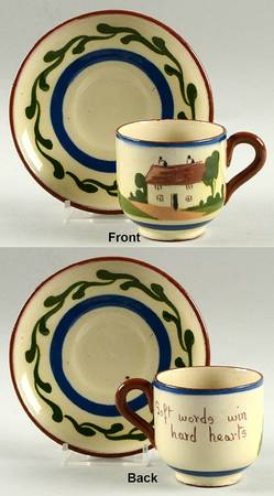 Motto Ware (Cottage) Flat Demitasse Cup & Saucer Set
