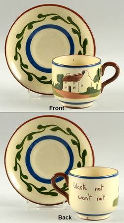 Motto Ware (Cottage) Flat Demitasse Cup & Saucer Set