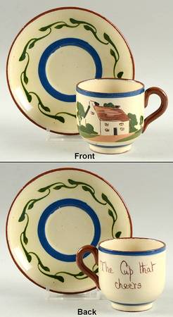 Motto Ware (Cottage) Flat Demitasse Cup & Saucer Set