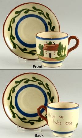 Motto Ware (Cottage) Flat Demitasse Cup & Saucer Set