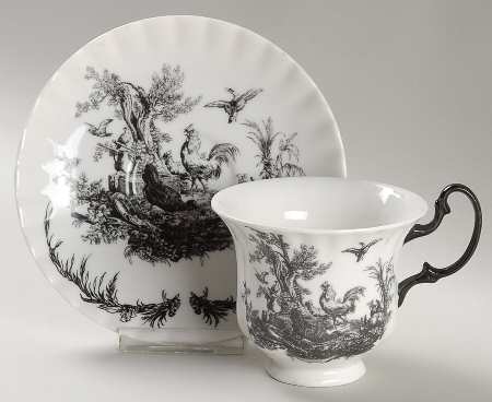 New England Toile (People) Footed Cup & Saucer Set
