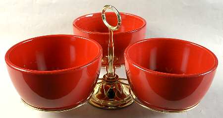 Sonoma Red 7" x 12" 3-Part Relish & Metal Stand (CERC) HC