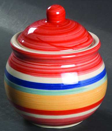 Water Color Red (Round) Sugar Bowl & Lid