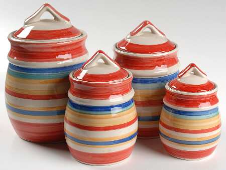 Water Color Red (Round) (4 Piece) Canister Set (Box Set)