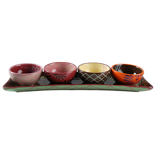 Vivre Dip Bowl Set-4 Motif Bowls & Tray