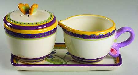 Holland Flower Creamer & Sugar with Lid & Tray Set