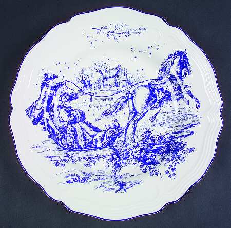 New England Toile Blue Dinner Plate