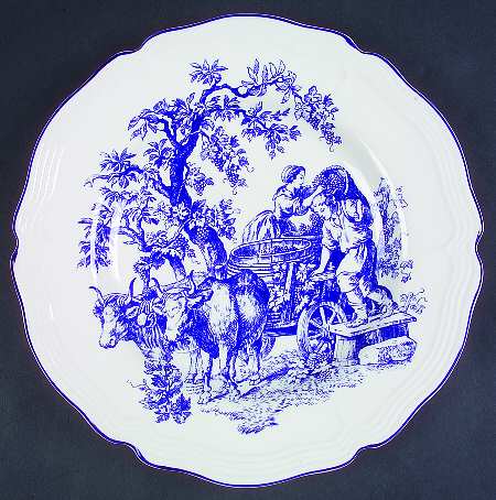 New England Toile Blue Dinner Plate