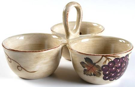 Vineyard 3-Part Relish with Center Ceramic Handle
