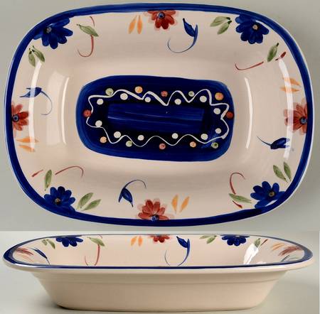 Floral Dots 12" Rectangular Vegetable Bowl