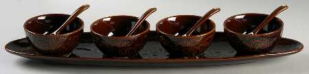 Laguna Brown (9 Piece) Condiment Set (4 Bowls, 4 Spoons & Tray)