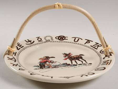 Christmas (Cowboy) 5 3/8"-5 5/8" Bamboo Handled Serving Plate  HC