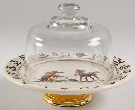 Christmas (Cowboy) 6 1/2"-7 1/2" Footed Cheese Plate w/ Glass Dome HC