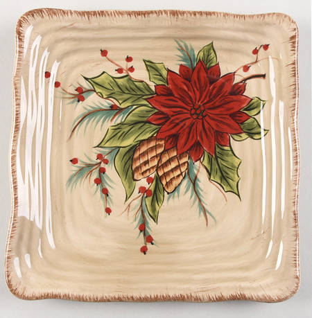 Pinecone Poinsettia Square Salad Plate
