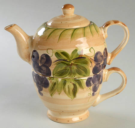 Provincial Grapes Individual Teapot & Lid with Cup