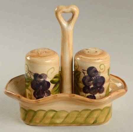 Provincial Grapes (3 Pc) Salt & Pepper Tray Set
