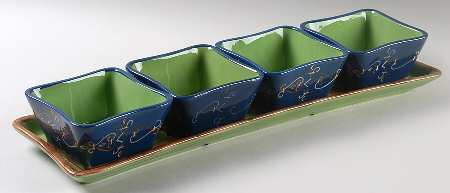 Viridian Dip Bowl Set-4 Bowls & Tray