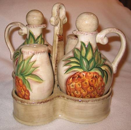Tropical Pineapple 5-Piece Condiment Set (V&O, S&P, Tray)