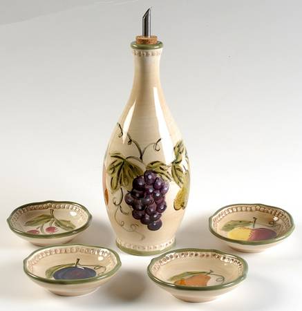 Francesca Oil Jar/Cruet with Lid and 4 Motif Dip Bowls