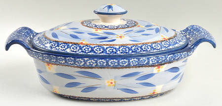 Old World Blue 1.5 Quart Oval Covered Casserole