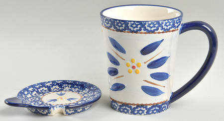Old World Blue Mug & Lid/Coaster No Spoon