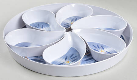 Old World Blue 7 Piece Petal Melamine Serving Set