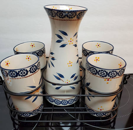 Old World Blue (6 Piece) Carafe & Tumbler Set with Metal Caddy