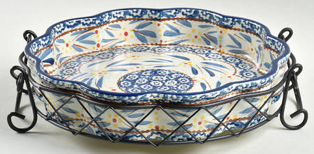 Old World Blue 10" Quiche with Metal Holder