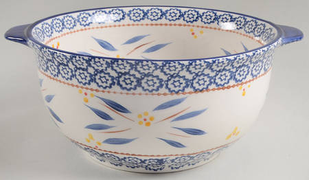 Old World Blue 12" Handled Round Serving Bowl