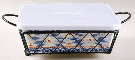 Old World Blue 8" Square Baker w/Metal Stand & Tabless Storage Ld