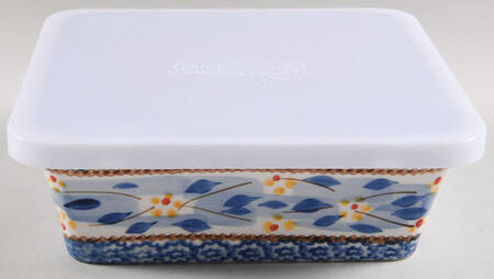 Old World Blue 8" Square Baker w/Metal Stand & Tabless Storage Ld