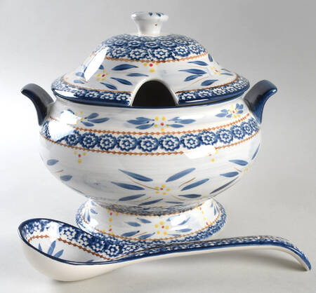 Old World Blue Tureen & Lid w/Ladle