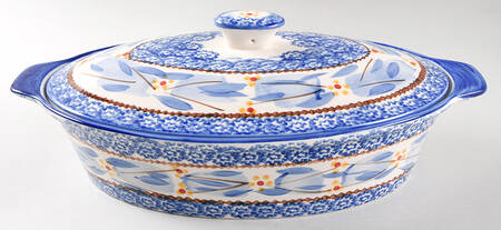 Old World Blue 2 Quart Oval Covered Casserole
