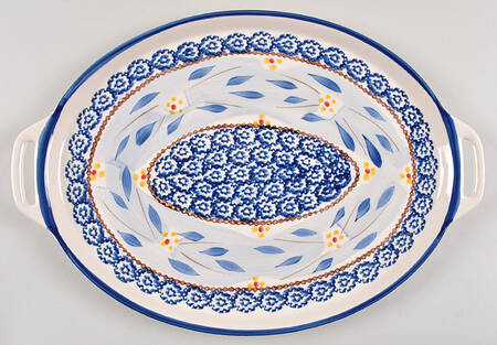 Old World Blue 14" Oval Handled Platter