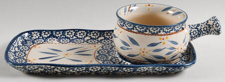 Old World Blue Snack Set with 11" (SNTR11) Tray & Stick Handle Soup (SOH)