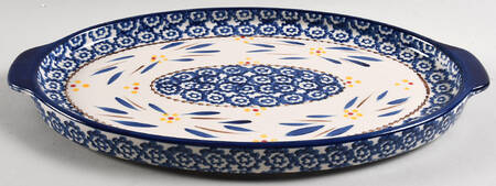 Old World Blue 13" Oval Lid-It (Trivet,Tray,Baker Lid)