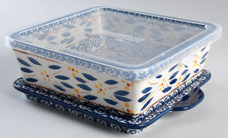 Old World Blue 8" Square Baker with Handled Lid-It & Plastic Lid
