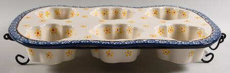 Old World Blue Muffin Pan (Holds 6 Muffins) & Metal Stand