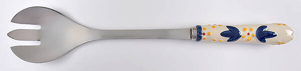 Old World Blue Salad Serving Fork with Stainless Prongs