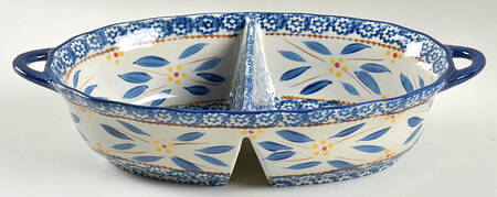 Old World Blue 13" Oval Divided Baker