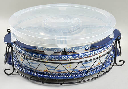 Old World Blue (14 Pc) Baker & Ramekins Set (Chip & Dip)