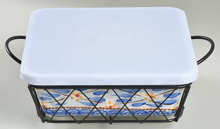 Old World Blue 7' Square Baker with Metal Stand, Glass Trivet & Storage Cover