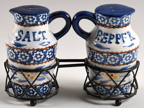 Old World Blue Salt & Pepper W/Metal Stand