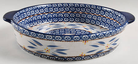 Old World Blue 3 Qt Round Baker No Plastic Lid for Baker & Ramekins Set (Chip & Dip)
