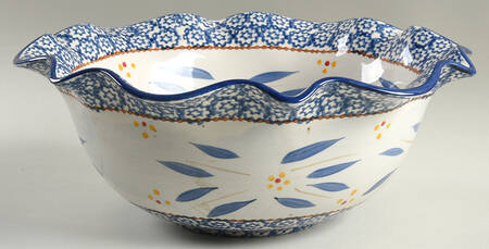 Old World Blue 12" Ruffled Bowl