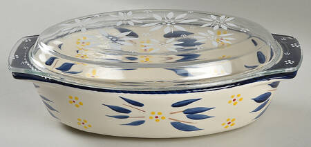 Old World Blue 11" Oval Baker & Glass Lid