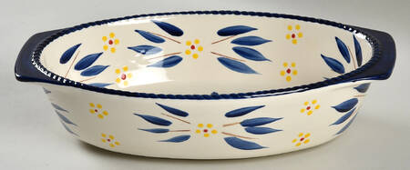Old World Blue 11" Oval Baker No Glass Lid