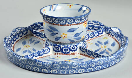 Old World Blue Cake/Chip Plate & Dip/Pedestal Bowl for Convertible Set