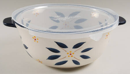 Old World Blue 10" Handled Round Serving Bowl & Plastic Lid